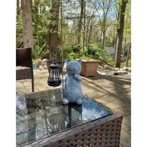 Solar Garden Statue Cat Figurine- Garden Art with Solar Lantern, Loving Cat